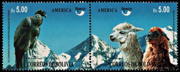 BOLIVIA/SELLOS, 1995 - AMERICA UPAEP - FAUNA: CONDOR - LLAMA - YV 896/97 - 2 VALORES - NUEVO