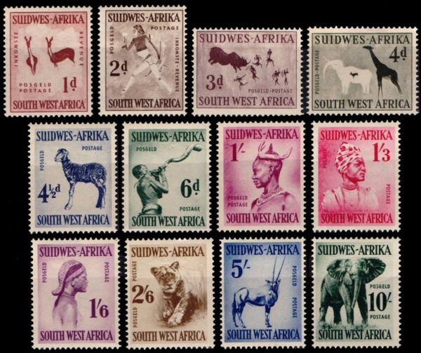 AFRICA DEL SUDOESTE/SELLOS, 1954 - SERIES ORDINARIA - FAUNA - YV 237/48 - 12 VALORES - NUEVO