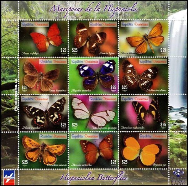 REPUBLICA DOMINICANA/SELLOS, 2014 - MARIPOSAS - YV 1810/21 - HOJITA DE 12 VALORES - NUEVO