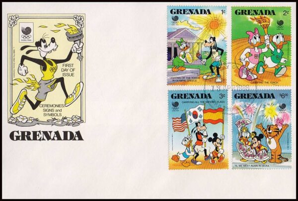 GRANADA/SOBRES, 1988 - WALT DISNEY - YV 1542/45 - 4 VALORES - SOBRE PRIMER DIA DE EMISION