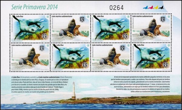 URUGUAY/SELLOS, 2014 - FAUNA MARINA - YV 2693/94 - 2 VALORES - HOJITA - NUEVO