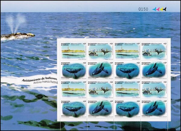 URUGUAY/SELLOS, 2011 - FAUNA MARINA - BALLENA FRANCA AUSTRAL - FAROS - YV 2518/521 - 4 VALORES - HOJA COMPLETA - NUEVO