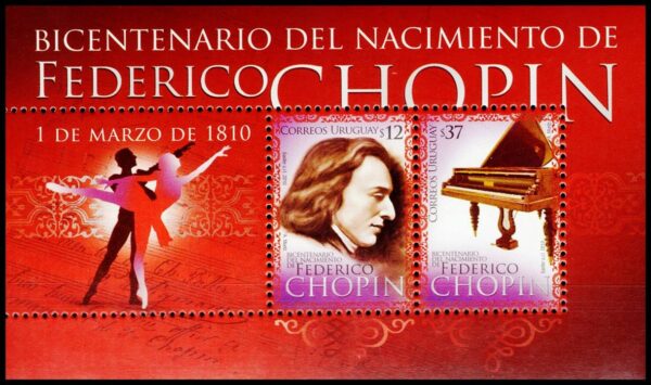 URUGUAY/SELLOS, 2010 - MUSICA CLASICA - FEDERICO CHOPIN -YV BF 90 - BLOQUE - NUEVO