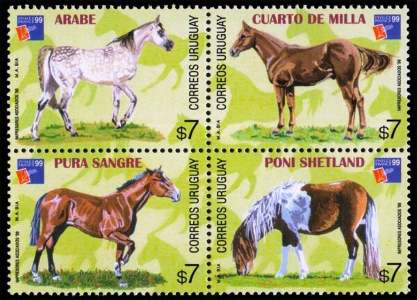 URUGUAY/SELLOS, 1999 - FAUNA, CABALLOS - YV 1818/21 - 4 VALORES – NUEVO