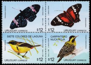 URUGUAY/SELLOS, 2009 - FAUNA - AVES - MARIPOSAS - YV 2407/10 - 4 VALORES