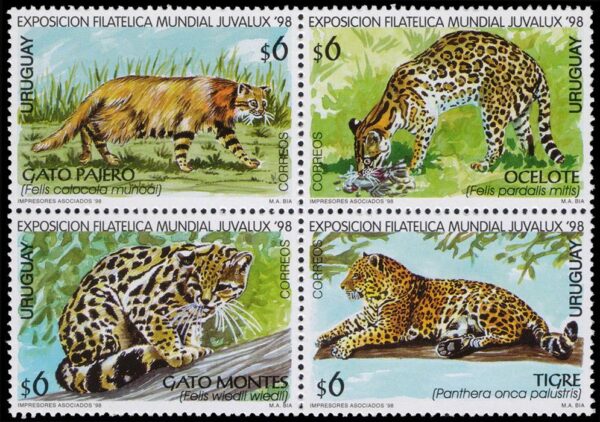 URUGUAY/SELLOS, 1998 - FELINOS: LEOPARDOS - YV 1730/3 - 4 VALORES - NUEVO