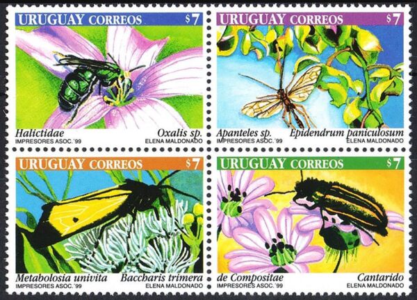 URUGUAY/SELLOS, 2001 - FLORA Y FAUNA - INSECTOS - YV 1838/41 - 4 VALORES - NUEVO