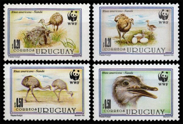 URUGUAY/SELLOS, 1993 - W.W.F. FAUNA PROTEGIDA: ÑANDU - YV 1459/62 - 4 VALORES - NUEVO