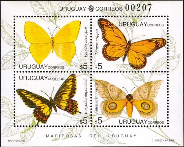 URUGUAY/SELLOS, 1995 - MARIPOSAS - YV BF 52 - BLOQUE - NUEVO