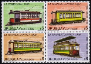 URUGUAY/SELLOS, 1998 - ANTIGUOS TRANVIAS ELECTRICOS - YV 1723/26 - 4 VALORES - NUEVO