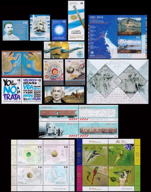 ARGENTINA/STAMPS, 2016 - COMPLET YEAR  - CONMEMORATIVE, DEFINITIVES, BOOKLETS  & SOUVENIR SHEET Y BLOQUES - NUEVO