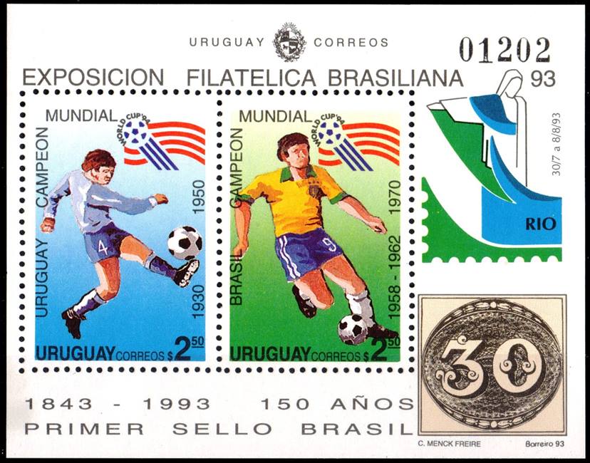 URUGUAY/SELLOS, 1994 - FUTBOL - YV BF 43 - BLOQUE - NUEVO