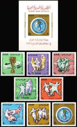REPUBLICA ARABE DE YEMEN/SELLOS, 1966 - FUTBOL - YV 142/6 + A 60/62 + BF 32 - 8 VALORES + BLOQUE - NUEVO