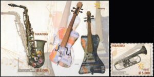 PARAGUAY/SELLOS, 2015 - MUSICA - INSTRUMENTOS MUSICALES - YV 3190 + BF 56 - 1 VALOR + BLOQUE - NUEVO