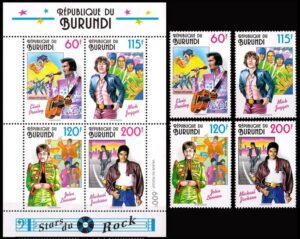 BURUNDI/SELLOS, 1994 - MUSICA - CINE - YV 1011/14 + BF 130 - 4 VALORES + BLOQUE - NUEVO