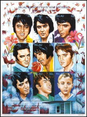 PALAU/SELLOS, 1995 - MUSICA - CINE - ELVIS PRESLEY - YV 764/72 - HOJITA - NUEVO