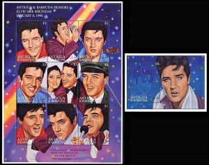 ANTIGUA/SELLOS, 1995 - MUSICA - CINE - YV 1992/00 + BF 331 - HOJITA DE 9 VALORES + BLOQUE - NUEVO