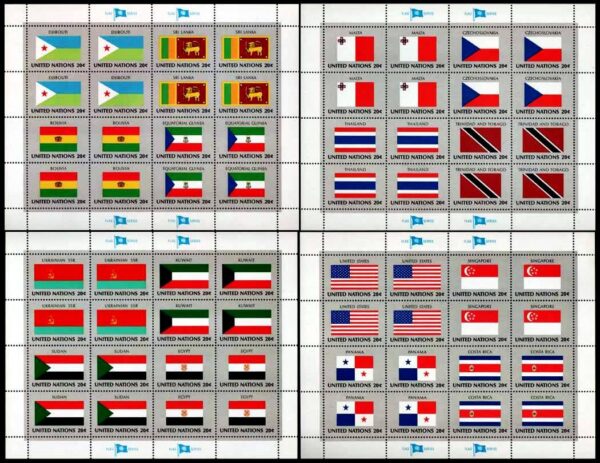 NACIONES UNIDAS (ONU) SELLOS, 1981 - BANDERAS - YV 341/56  NUEVA YORK  - 4 HOJITAS - NUEVO