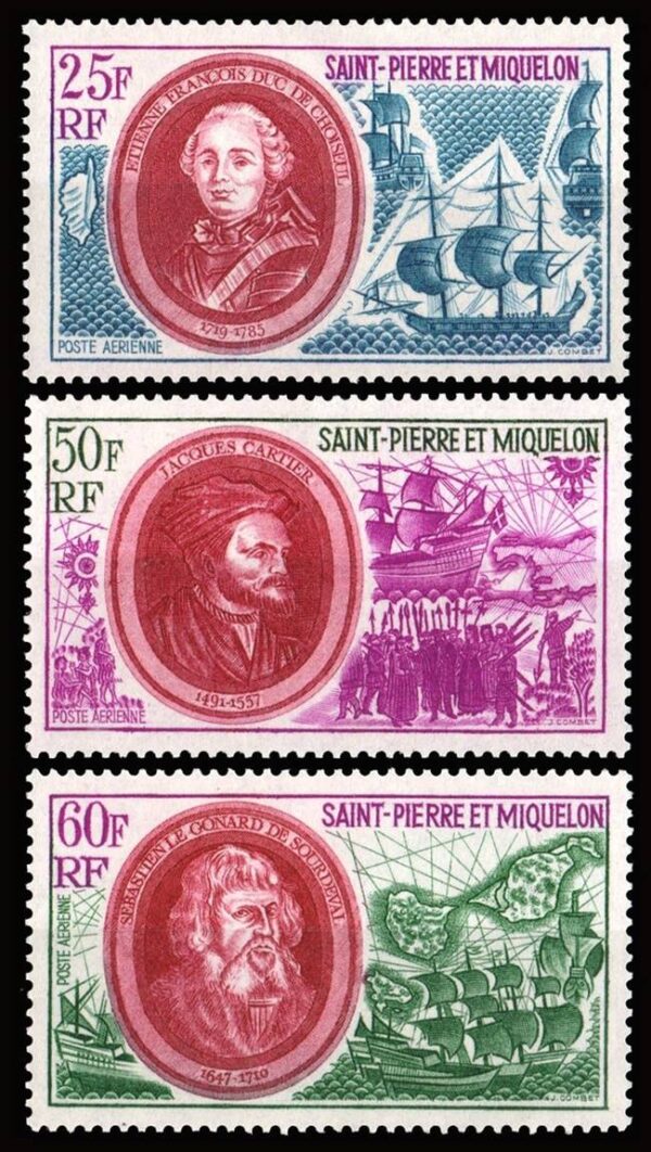 SAINT PIERRE Y MIQUELON/SELLOS, 1970 - PERSONALIDADES - BARCOS - YV A 50/52 - 3 VALORES - NUEVO