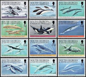 GEORGIAS DEL SUR/SELLOS, 1994 - SELLOS ORDINARIOS - BALLENAS Y DELFINES - YV 235/46 - 12 VALORES - NUEVO - MINT
