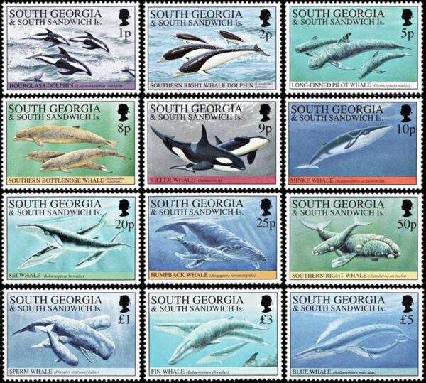 GEORGIAS DEL SUR/SELLOS, 1994 - SELLOS ORDINARIOS - BALLENAS Y DELFINES - YV 235/46 - 12 VALORES - NUEVO - MINT