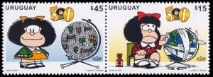 URUGUAY/SELLOS, 2014 - HISTORIETAS: MAFALDA - 50 ANIVERSARIO - YV 2684/85 - 2 VALORES - NUEVO