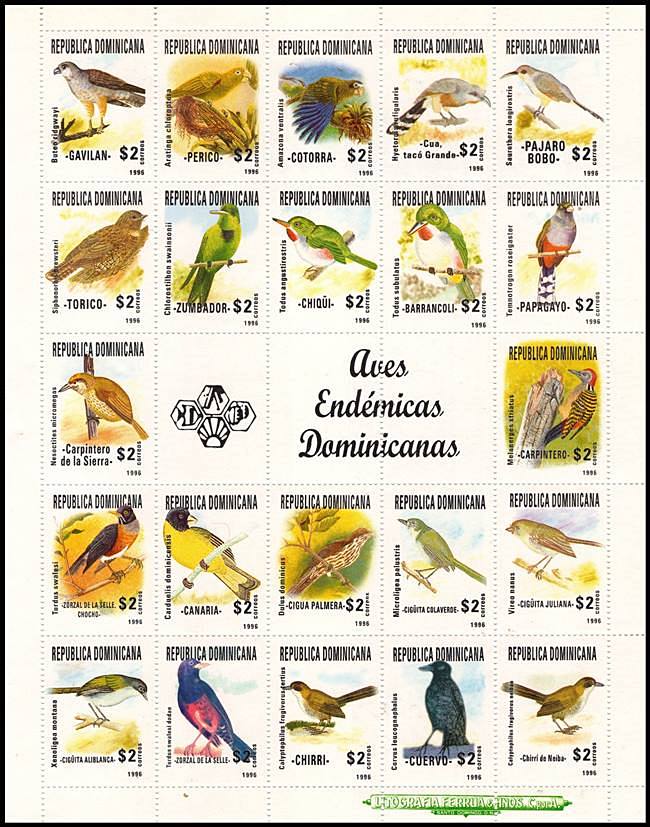 REPUBLICA DOMINICANA/SELLOS, 1996 - AVES - Yv. 1248/69 - HOJITA - NUEVO