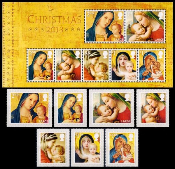 GRAN BRETAÑA/SELLOS, 2013 - NAVIDAD -YV 3947/53 + F 3940 - 7 SELLOS AUTOADHESIVOS + BLOQUE - NUEVO