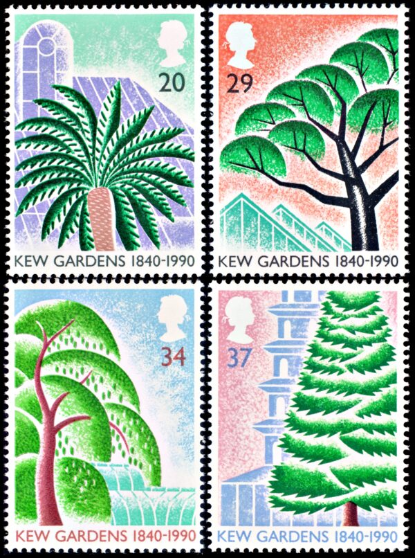 GREAT BRITAIN / STAMPS, 1990 - BOTANICAL GARDENS - TREES - YV 1464/66 - 4 VALUES - MNH