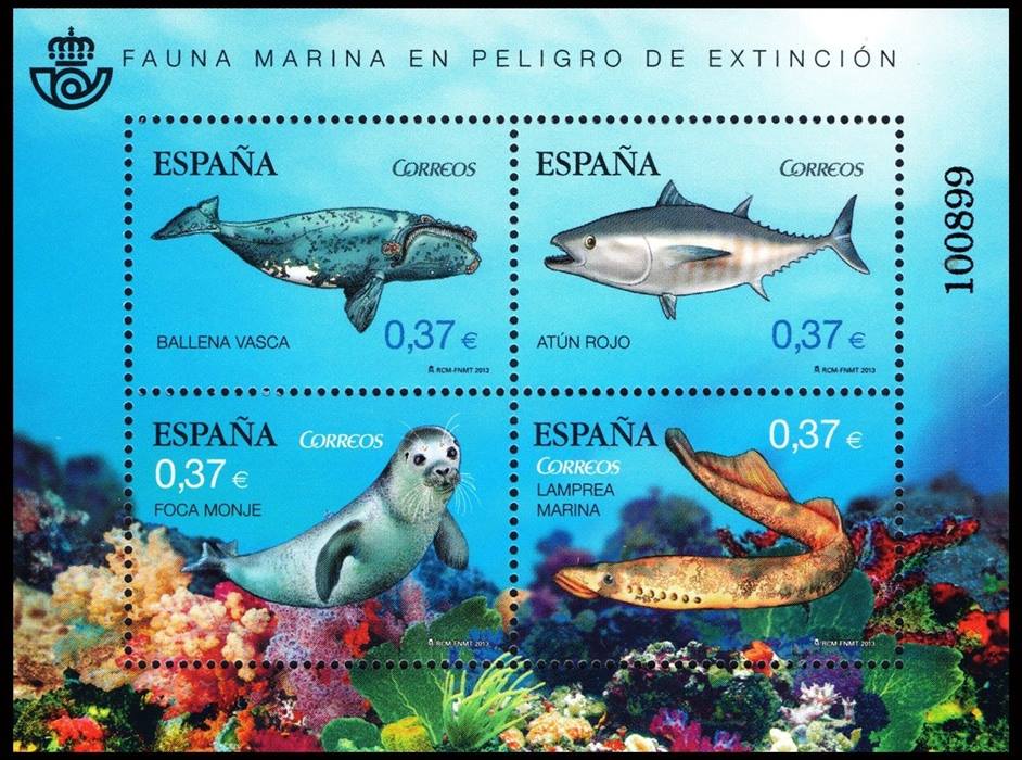 ESPAÑA/SELLOS, 2013 - FAUNA MARINA - YV F 4494 - BLOQUE NUEVO