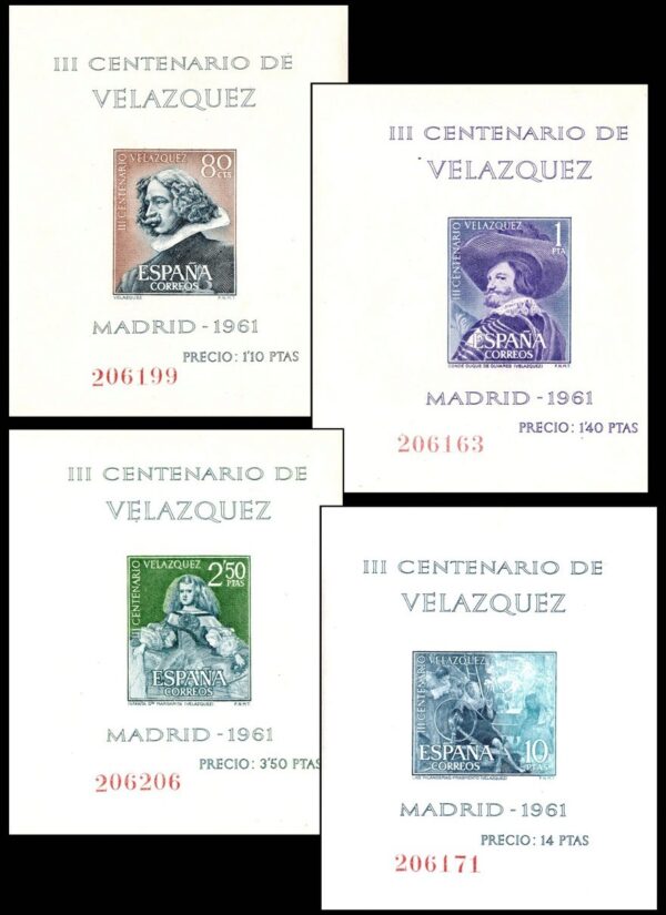 ESPAÑA/SELLOS, 1961 - PINTURA - DIEGO VELAZQUEZ - YV BF 21/24 - 4 BLOQUES - NUEVO