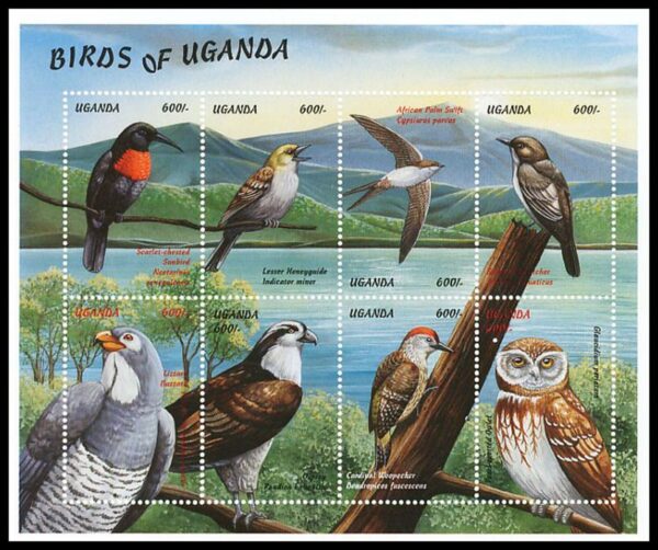 UGANDA/SELLOS, 1999 - AVES - YV 1777/84 - HOJITA - NUEVO