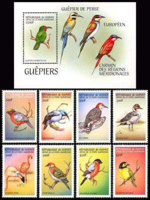 REPUBLICA DE GUINEA/SELLOS, 1999 - FAUNA AVES YV 1719/26 + BF 187 - 8 VALORES + BLOQUE - NUEVO