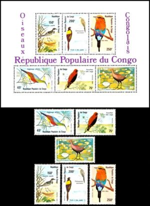 REPUBLICA POPULAR DEL CONGO/SELLOS, 1980 - FAUNA, AVES - YV 581/6 + BF 25 - 6 VALORES + BLOQUE - NUEVOS