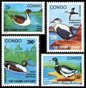REPUBLICA POPULAR DEL CONGO/SELLOS, 1991 - AVES - PATOS - YV 912/15 - 4 VALORES - NUEVOS