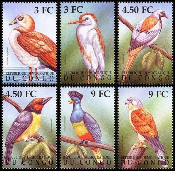 REPUBLICA DEMOCRATICA DEL CONGO/SELLOS, 2000 - FAUNA, AVES - YV 1522CU/CZ - 6 VALORES -NUEVO