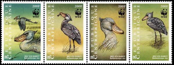 CENTROAFRICANA/SELLOS, 1999 - AVES: PICOZAPATO - YV 1522/25 - 4 VALORES - NUEVO