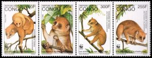 REPUBLIC OF CONGO/STAMPS, 1998 - W.W.F. ARCTOCEBUS CALABARENSIS- YV 1051/54 - 4 VALUES - MNH