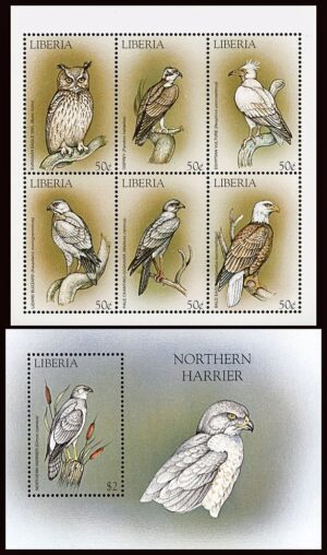 LIBERIA/SELLOS, 1999 - AVES DE PRESA - YV 1909/14 + BF 213 - HOJITA + BLOQUE - NUEVO