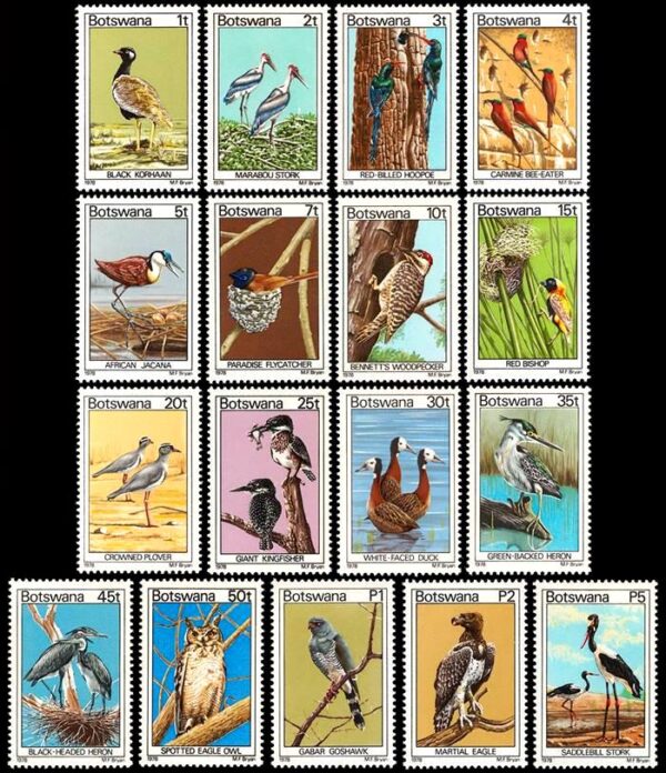 BOTSWANA/SELLOS, 1978 - AVES - YV 350/66 - 17 VALORES - NUEVO