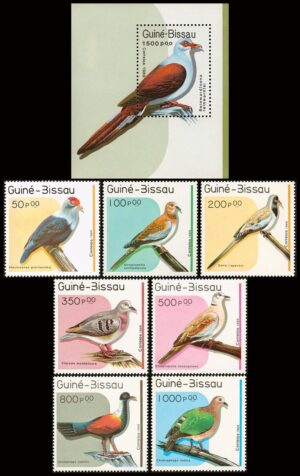 GUINEA BISSAU/SELLOS, 1989 - AVES - PALOMAS - YV 507/13 + BF 66 - 7 VALORES + BLOQUE - NUEVO