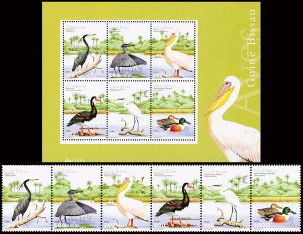 GUINEA BISSAU/SELLOS, 2001 - AVES - YV 686/91 + BF 87 - 6 VALORES + BLOQUE - NUEVO