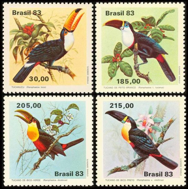 BRASIL/SELLOS, 1983 - AVES - TUCANES - YV 1600/03 - 4 VALORES - NUEVO