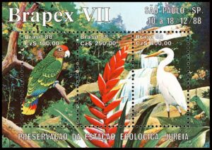 BRASIL/SELLOS, 1988 - FLORA Y FAUNA - AVES - LORO - GARZA - YV BF 75 - BLOQUE - NUEVO