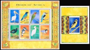 SIERRA LEONA/SELLOS, 1999 - AVES DE AFRICA - YV 2779/86 + BF 420 - HOJITA + BLOQUE - NUEVO