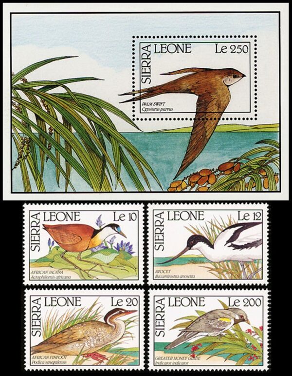 SIERRA LEONA/SELLOS, 1990 - AVES - YV 1484/87 + BF 124 - 4 VALORES + BLOQUE - NUEVO