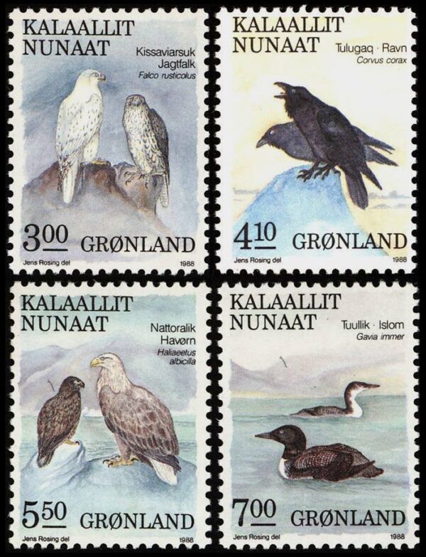 GROENLANDIA/SELLOS, 1988 - AVES - YV 169/72 - 4 VALORES - NUEVO