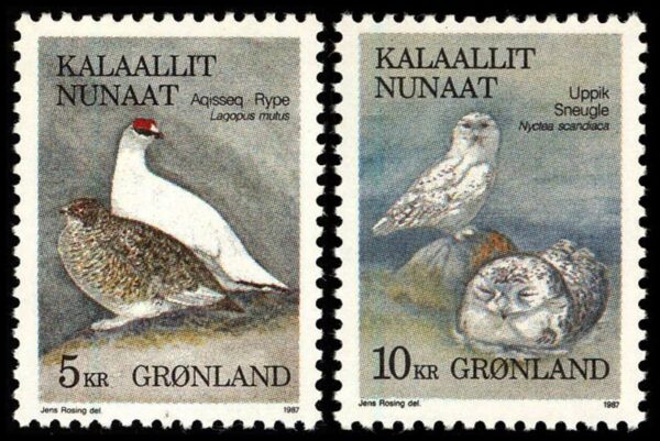 GROENLANDIA/SELLOS, 1987 - AVES DE GROENLANDIA - YV 164/65 - 2 VALORES - NUEVO