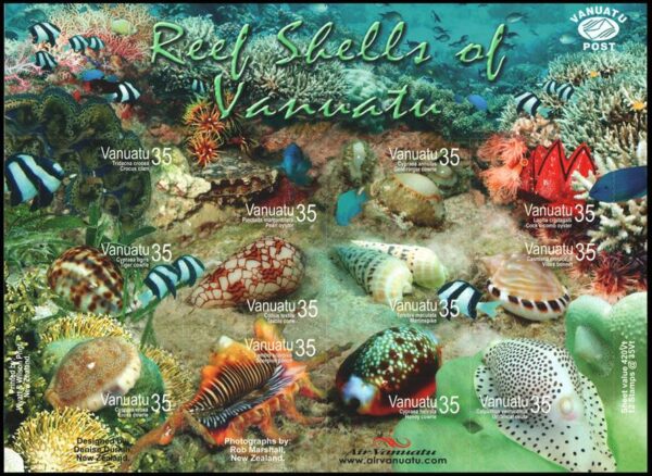 VANUATU/SELLOS, 2006 - FAUNA MARINA - CARACOLES - YV 1230/41 - HOJA AUTOADHESIVA - NUEVO