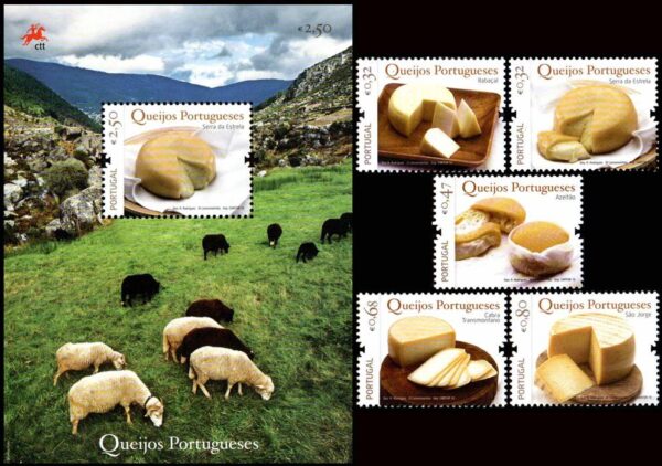 PORTUGAL/SELLOS, 2010 - OVEJAS - GASTRONOMIA - QUESOS PORTUGUESES - YV 3510/14 + BF 307 - 5 VALORES + BLOQUES - NUEVO